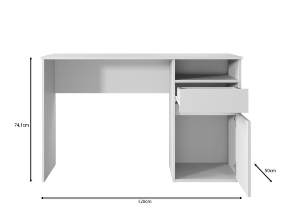 Biurko z szufladami, drzwiami białe mat 120 cm Mono