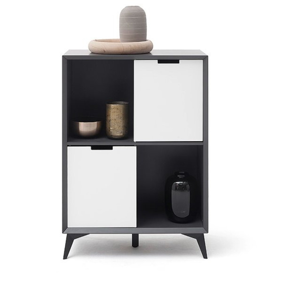 Komoda wysoka z drzwiami szara / biała mat 80 cm Vasco