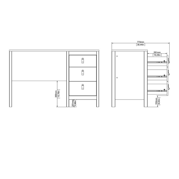 Biurko Madrid 120 x 48 x 76 cm, 3 szuflady, czarny mat 