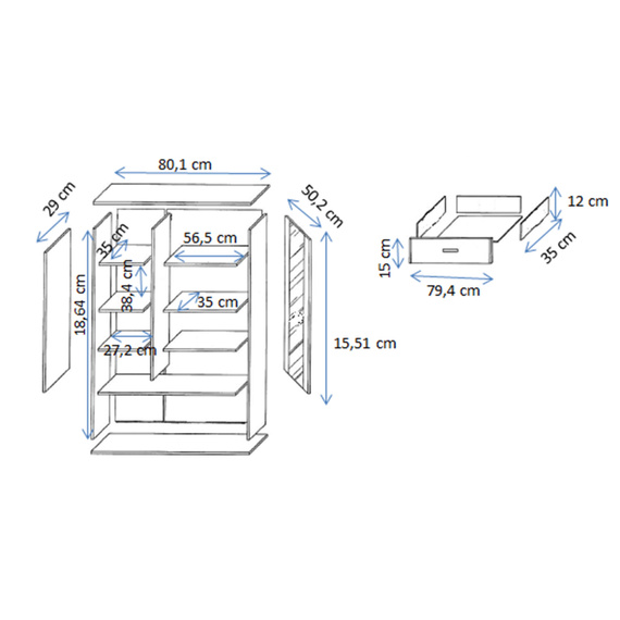 Witryna dwudrzwiowa z szufladami kaszmir mat 80 x 192 cm Simple