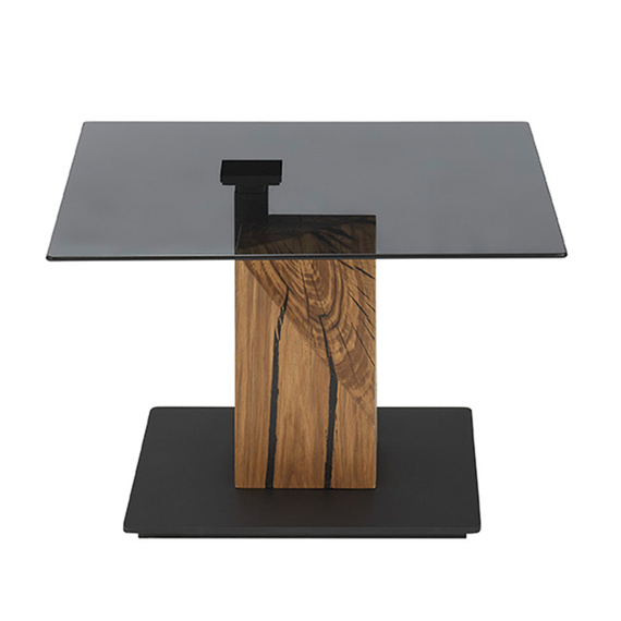 Stolik kawowy szklany szary / dąb olejowany 70 x 70 cm Quadro