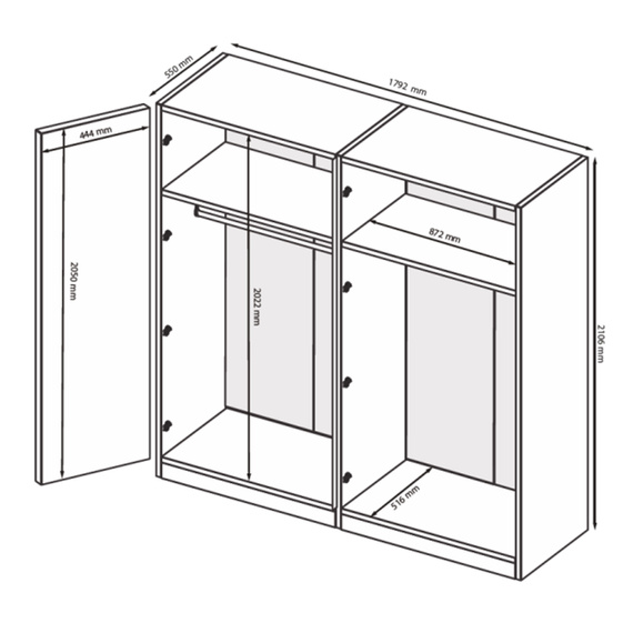 Szafa czterodrzwiowa antracyt / grafit mat 179 x 210 cm Teo