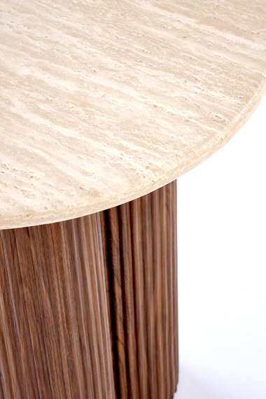 Stolik kawowy okrągły trawertyn / orzech mat 50 cm Dorotea S