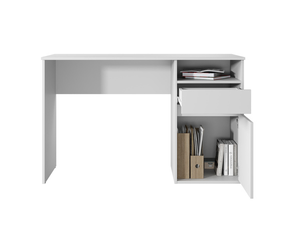 Biurko z szufladami, drzwiami białe mat 120 cm Mono