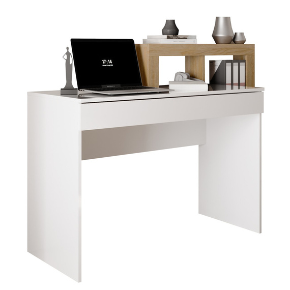 Biurko z regałem białe / dąb Cadiz wysoki połysk / mat 138 cm Verden