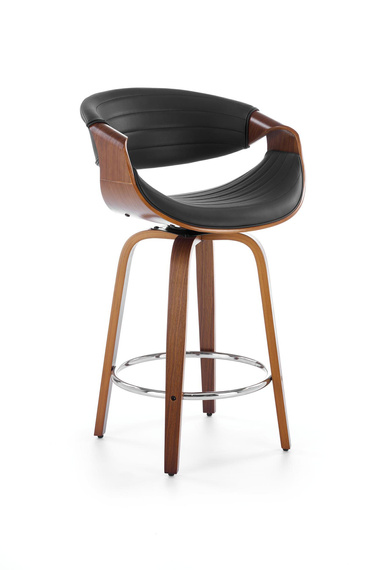 Hoker z oparciem ekoskóra czarny / orzech / srebrny H123