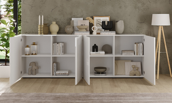 Komoda z drzwiami biała połysk 241 cm Corda