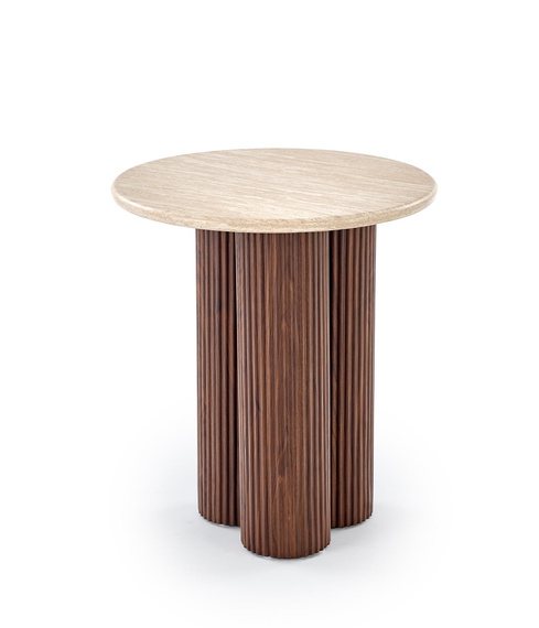 Stolik kawowy okrągły trawertyn / orzech mat 50 cm Dorotea S
