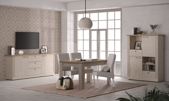 Komoda wysoka z drzwiami i szufladami dąb Meringa/dąb Cadiz mat 118 cm Avina