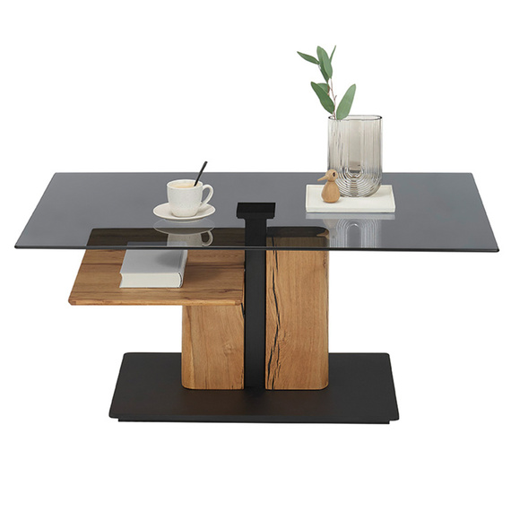 Stolik kawowy szklany szary / dąb olejowany 105 x 65 cm Selvo