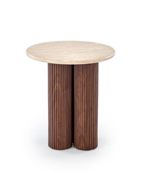 Stolik kawowy okrągły trawertyn / orzech mat 50 cm Dorotea S
