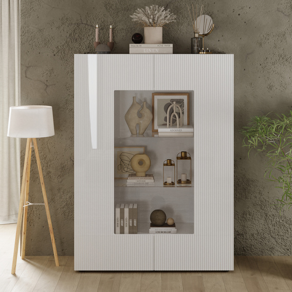 Witryna dwudrzwiowa biała połysk 121 x 166 cm Corda