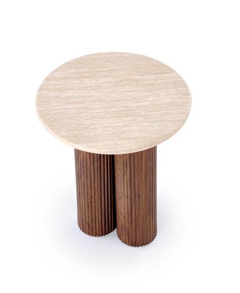 Stolik kawowy okrągły trawertyn / orzech mat 50 cm Dorotea S