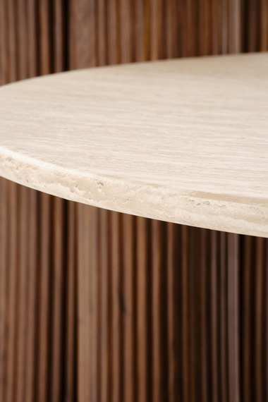 Stolik kawowy okrągły trawertyn / orzech mat 50 cm Dorotea S