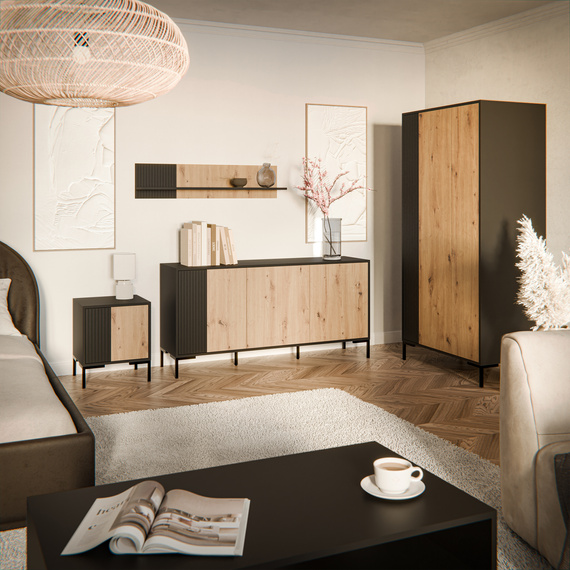 Półka wisząca dąb artisan / czarna mat 110 x 20 cm Arden