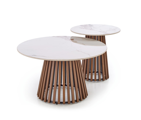 Stolik kawowy okrągły beżowy / orzech mat 50 cm Carina