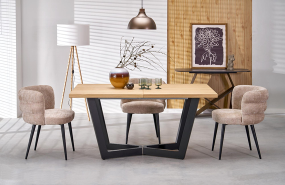 Krzesło do jadalni tapicerowane beżowe / czarne K575