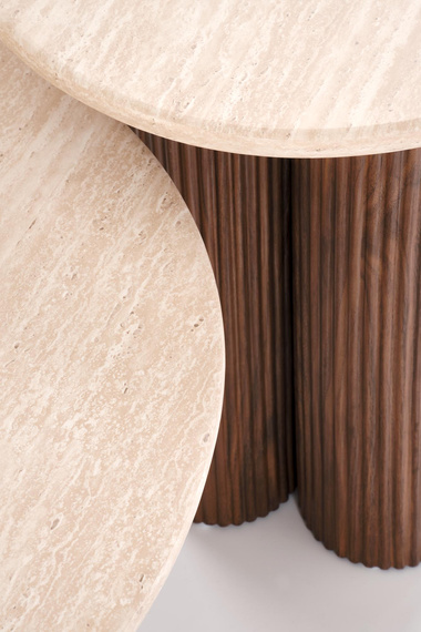 Stolik kawowy okrągły trawertyn / orzech mat 50 cm Dorotea S