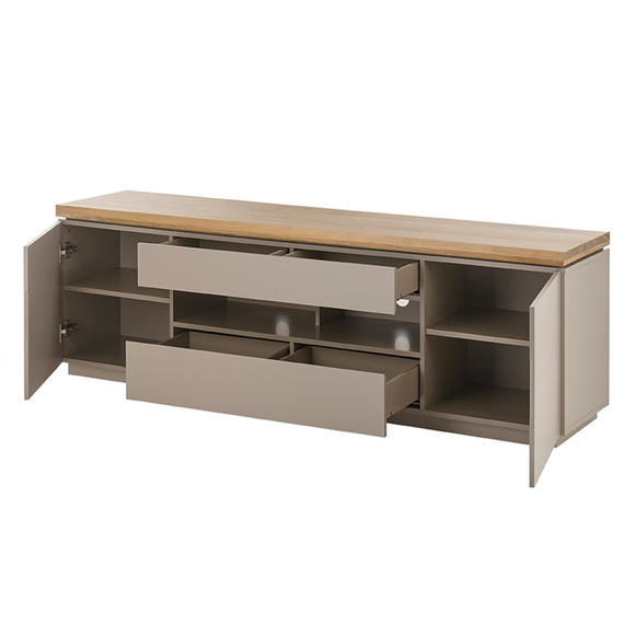 Szafka RTV beżowoszara / drewno akacjowe mat 173 cm Cavo