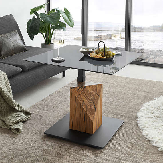 Stolik kawowy szklany szary / dąb olejowany 70 x 70 cm Quadro