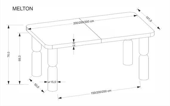 Stół rozkładany Melton 200-300 x 101 cm jasny orzech 