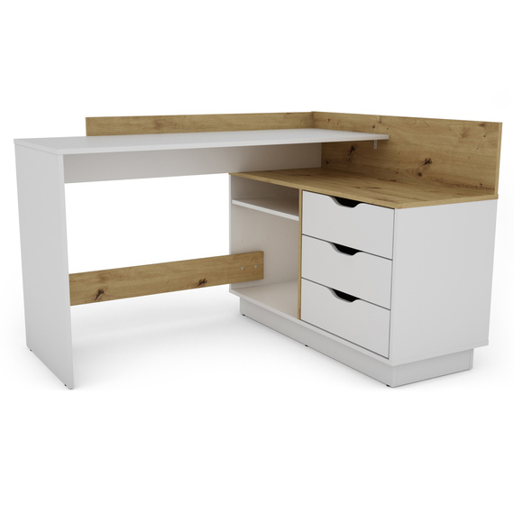 Biurko narożne białe / dąb artisan mat 129 cm Filo 2