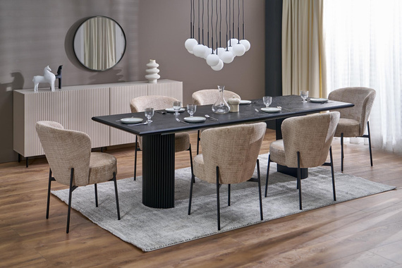 Krzesło do jadalni tapicerowane beżowe / czarne K590