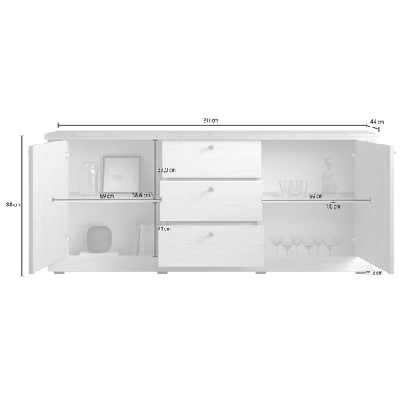 Komoda z szufladami i drzwiami dąb Meringa/dąb Cadiz mat 211 cm Avina