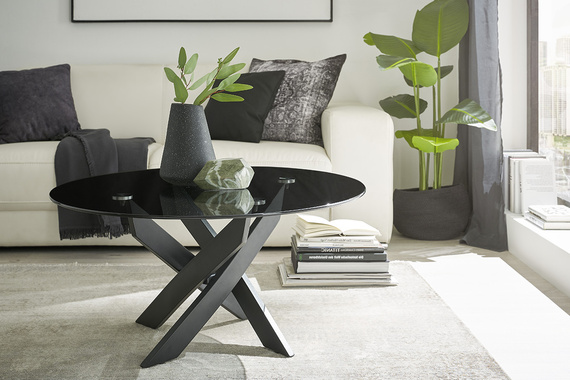 Stolik kawowy okrągły szklany szary / czarny  80 x 45 cm Axis