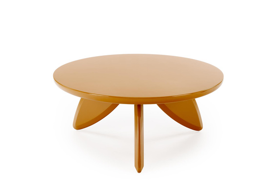 Stolik kawowy okrągły musztardowy połysk 80 cm Soraya