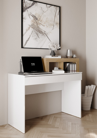 Biurko z regałem białe / dąb Cadiz wysoki połysk / mat 138 cm Verden
