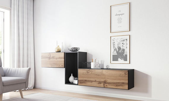 Komoda modułowa antracyt / lite drewno mat 224 cm Rock 11
