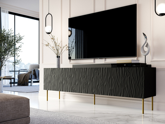 Szafka RTV z frezowanym frontem czarna mat 190 cm Fiori