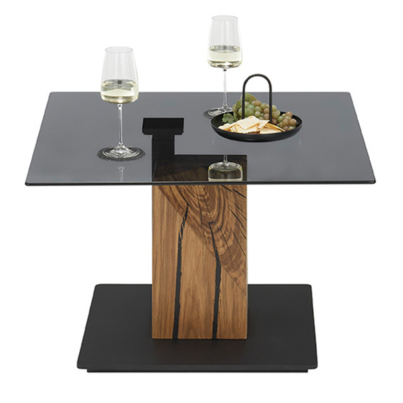 Stolik kawowy szklany szary / dąb olejowany 70 x 70 cm Quadro