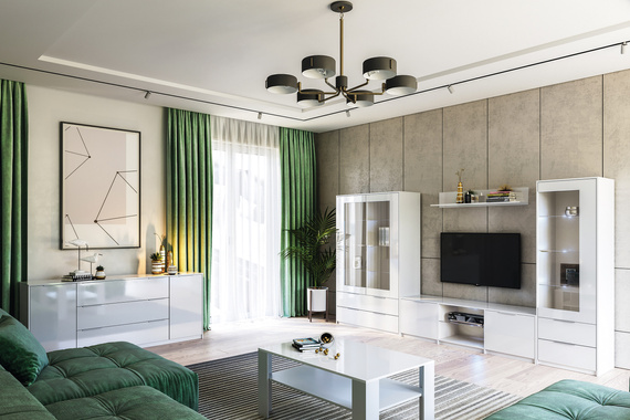 Witryna dwudrzwiowa z szufladami biała wysoki połysk 119 x 192 cm Roma