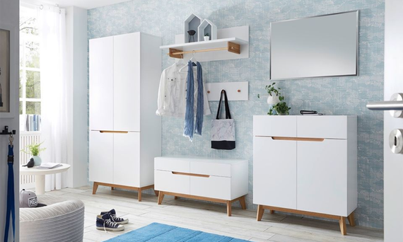 Szafka na buty z siedziskiem biała / dąb 97 cm Malmo