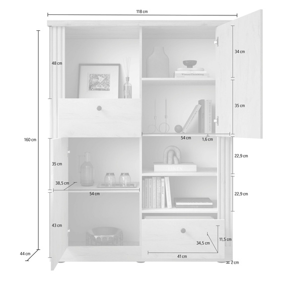 Komoda wysoka z drzwiami i szufladami dąb Meringa/dąb Cadiz mat 118 cm Avina