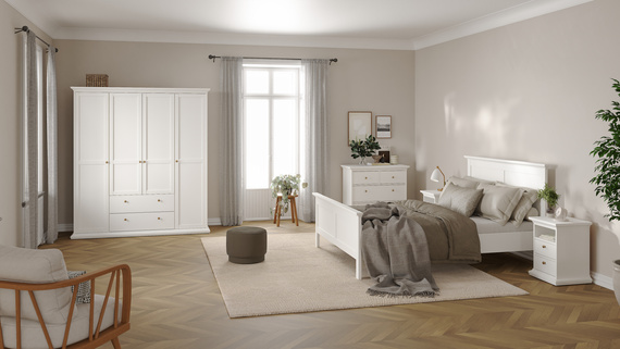 Szafa czterodrzwiowa z szufladami biała mat 182 x 201 cm Paris