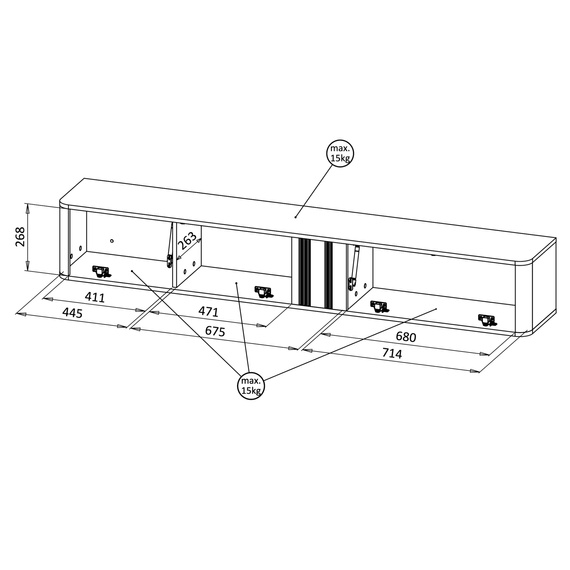 Szafka RTV wisząca kaszmir mat 190 cm Luvio