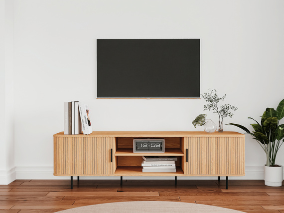 Szafka RTV z lamelalami dąb / czarna mat 160 cm Kasja