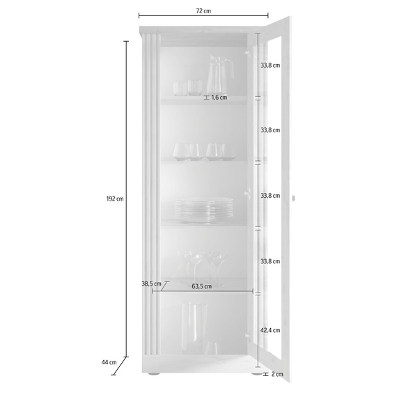 Witryna jednodrzwiowa dąb Meringa/dąb Cadiz mat 72 x 192 cm Avina