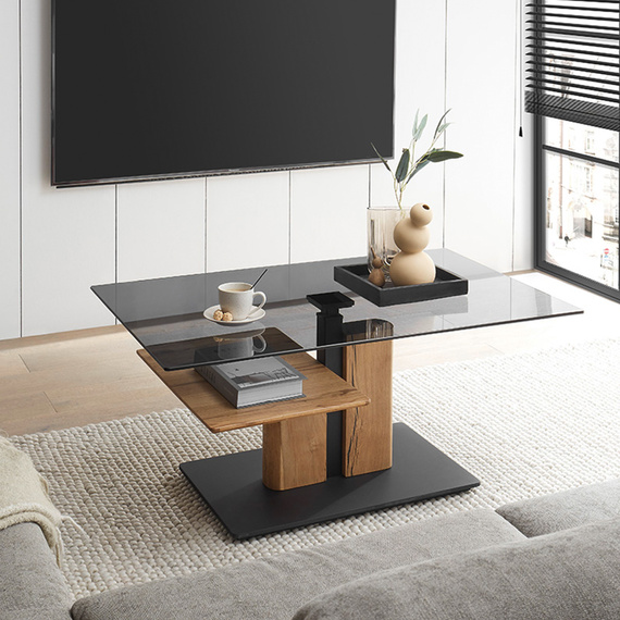 Stolik kawowy szklany szary / dąb olejowany 105 x 65 cm Selvo