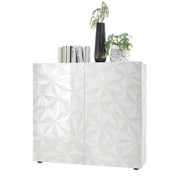 Komoda wysoka z drzwiami biała wysoki połysk 121 cm Prestige