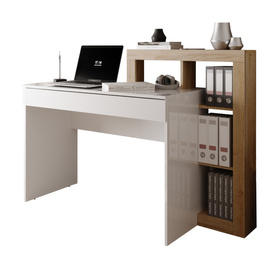 Biurko z regałem białe / dąb Cadiz wysoki połysk / mat 138 cm Verden