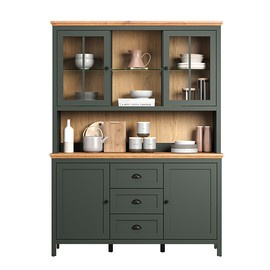 Kredens z nadstawką Emerald, 146 x 45 x 198 cm, ciemno zielony, dąb Evoke