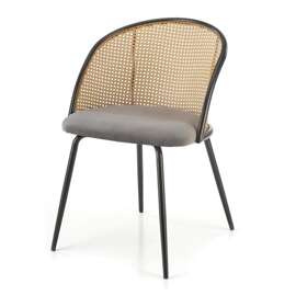 Krzesło do jadalni tapicerowane rattan szare / naturalne K508