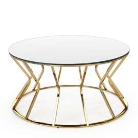 Stolik kawowy okrągły szklany lustro / złoty połysk 90 cm Afina