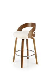 Hoker z oparciem tapicerowany kremowy / orzech / srebrny H110