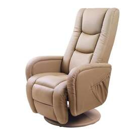 Fotel rozkładany z funkcją masażu ekoskóra beżowy Pulsar