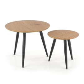 Zestaw 2 stolików kawowych okrągłych dąb złoty / czarny mat 59 cm, 41 cm Mentona 2
